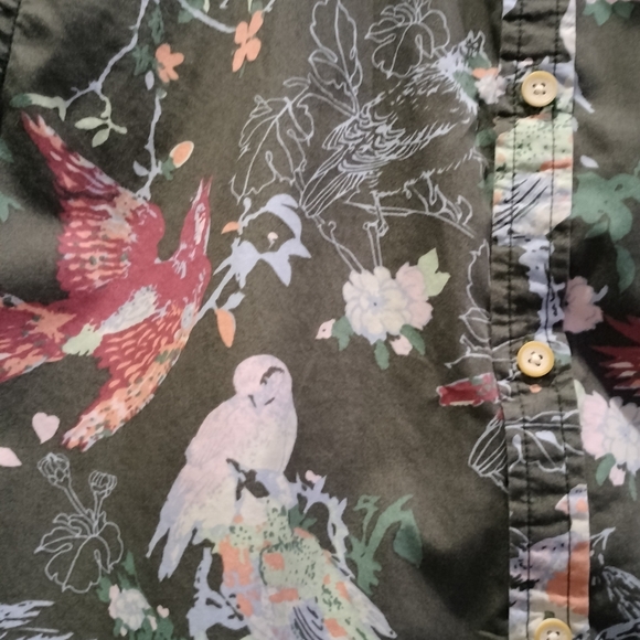 Men's American Heritage Dawson & Brooks Short Sleeve Button Up Bird Floral Shirt - Picture 2 of 4